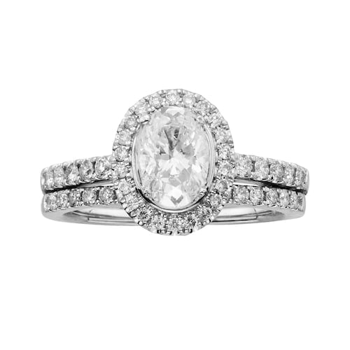 14k White Gold Oval-Cut Diamond Frame Ring Set