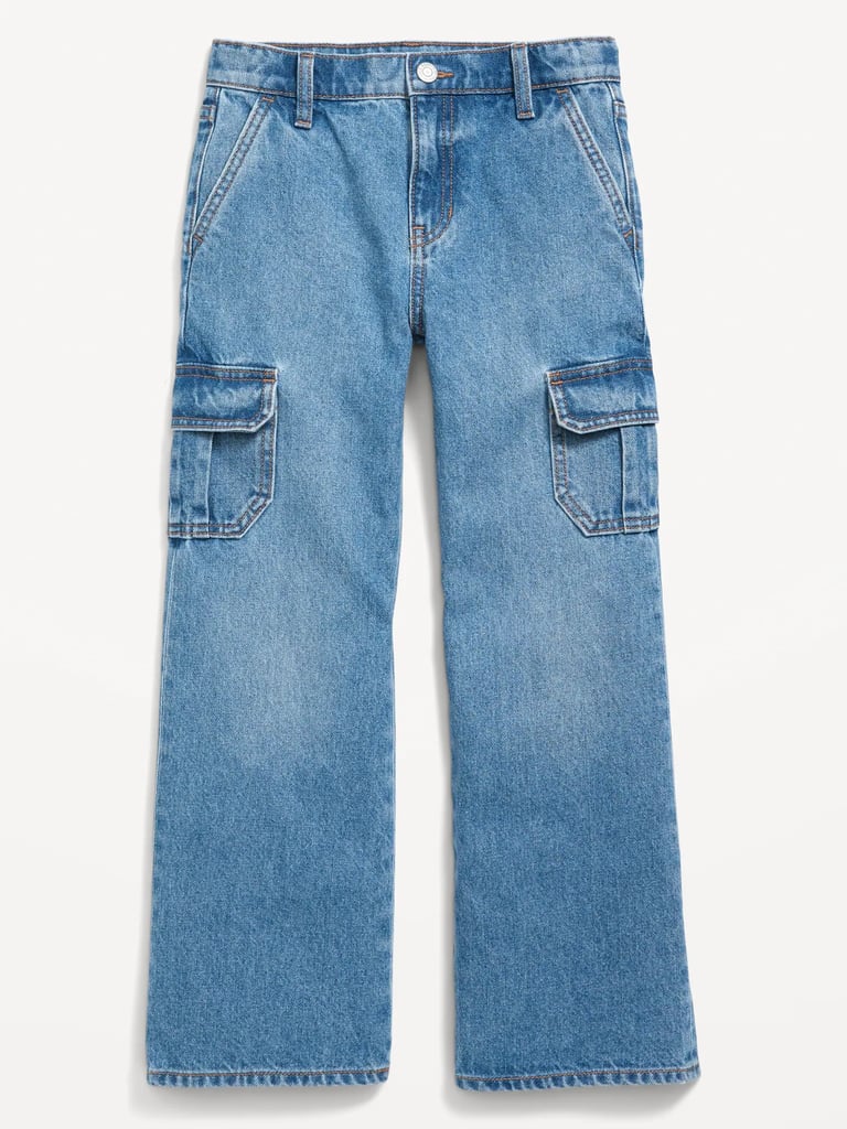 Girls High-Waisted Baggy Wide-Leg Cargo Jeans