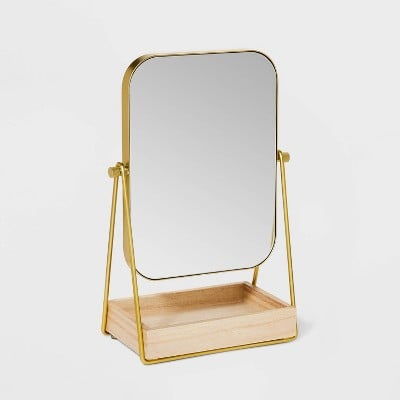 A New Day Mirror Jewellery Storage with Wood Base