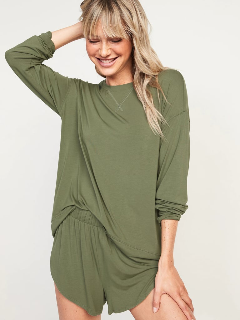 Cozy and Oversized: Old Navy Sunday Sleep Long-Sleeve Pajama Tunic Top and Ultra-Soft Pajama Shorts