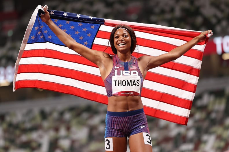 Gabby Thomas Celebrates Winning Bronze in the Women's 200m at the 2021 Olympics