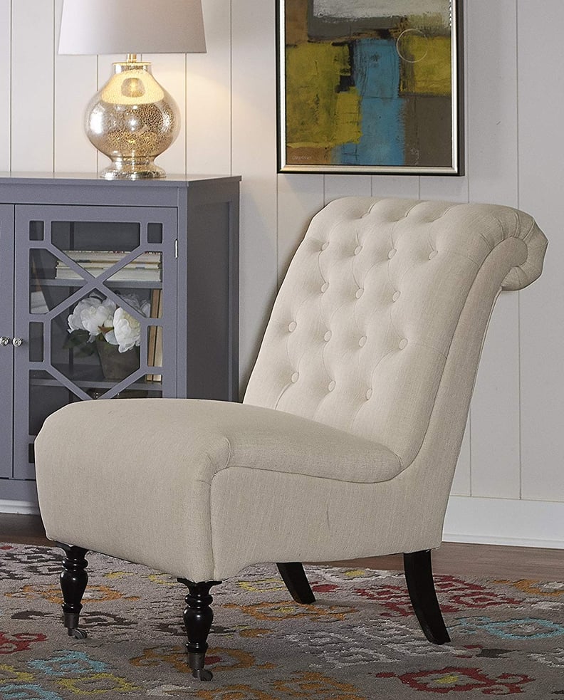 Linon Cora Natural Roll Back Tufted Chair