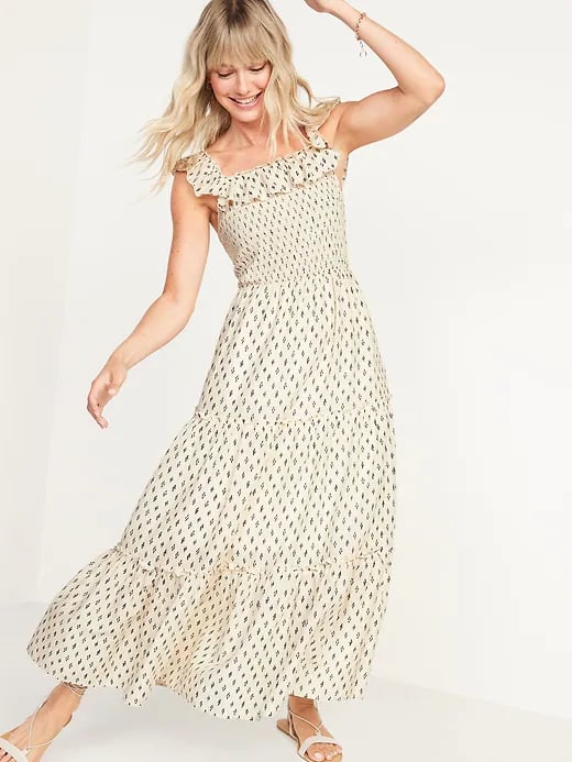 Old Navy Fit and Flare Smocked Printed Maxi Dress