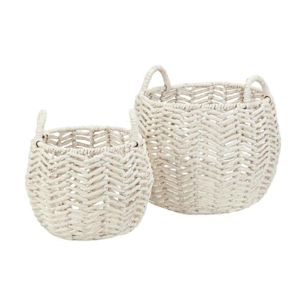 StyleWell Ivory Round Water Hyacinth Decorative Basket With Handles