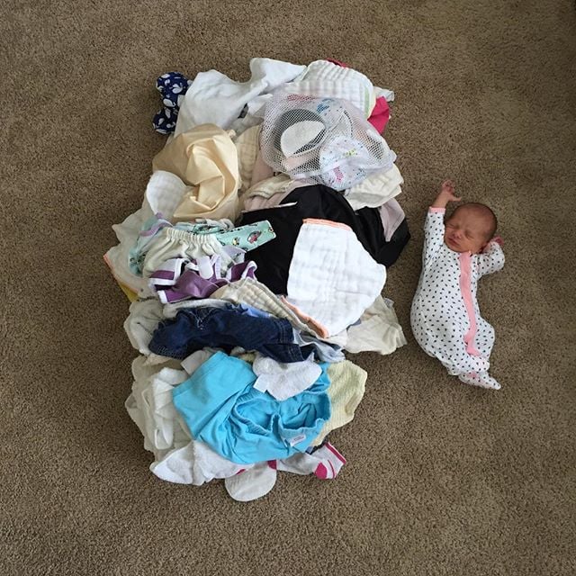 Baby vs. laundry.