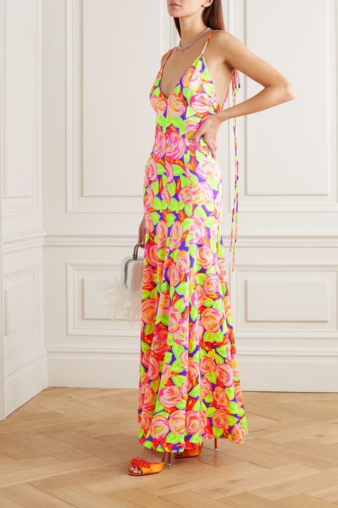 Christopher John Rogers Pink Pleated Floral-Print Stretch-Satin Maxi Dress