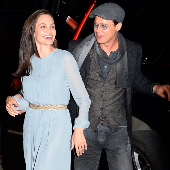 Angelina Jolie Wearing Blue Pleated Dress