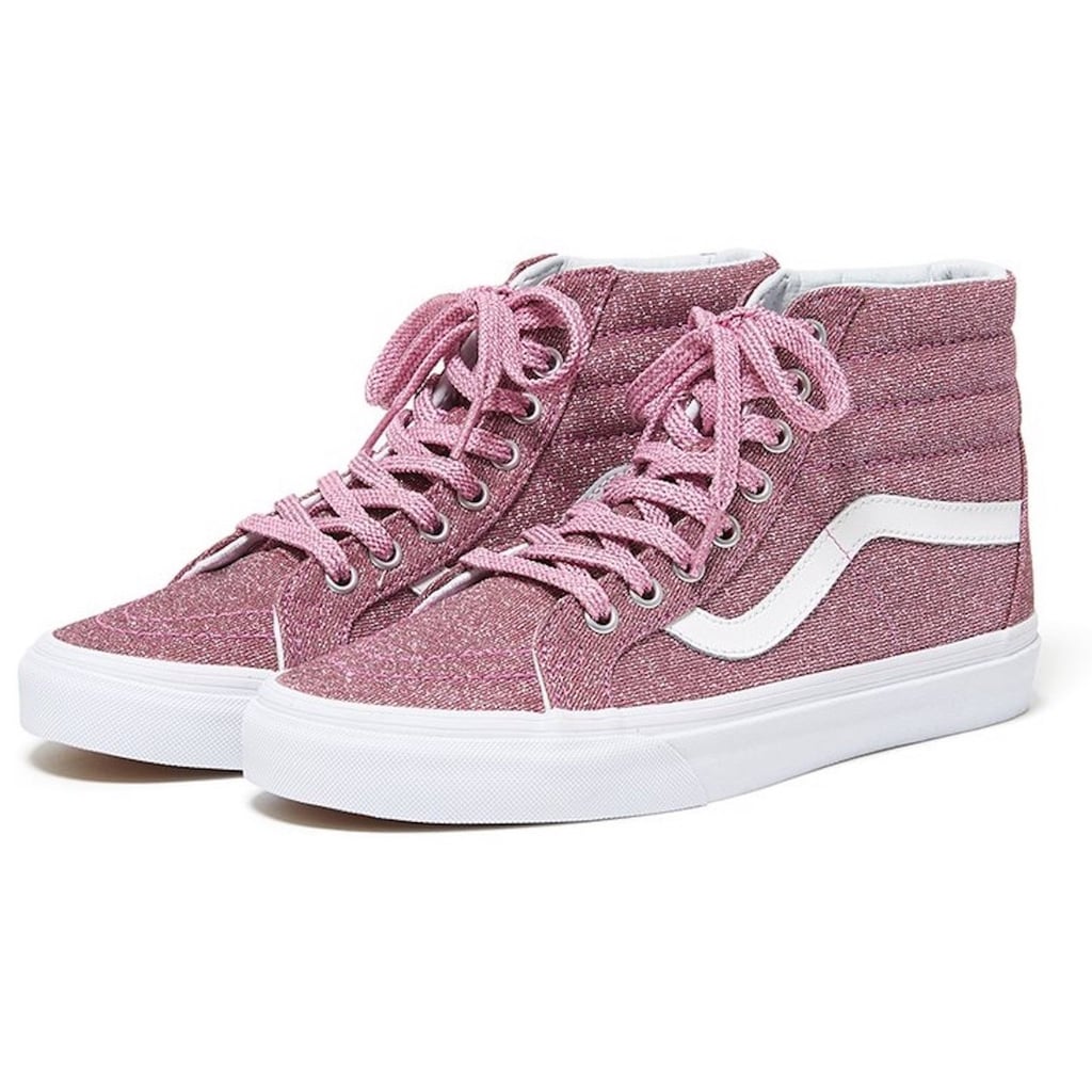 grey and pink high top vans