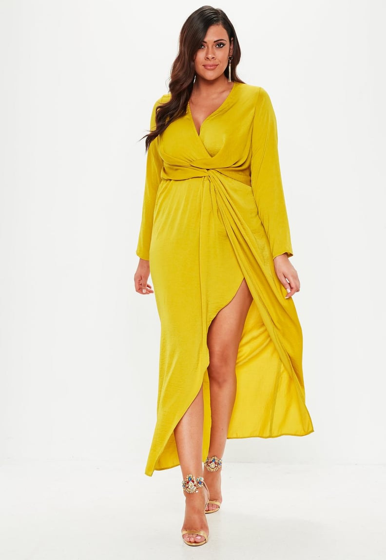 Missguided Chartreuse Wrap Knot Front Dress