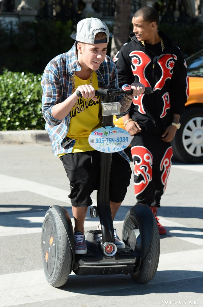 Justin Bieber rode around on a Segway in Miami Beach, FL, on Wednesday. His scooter ride was just a few hours before his arrest.