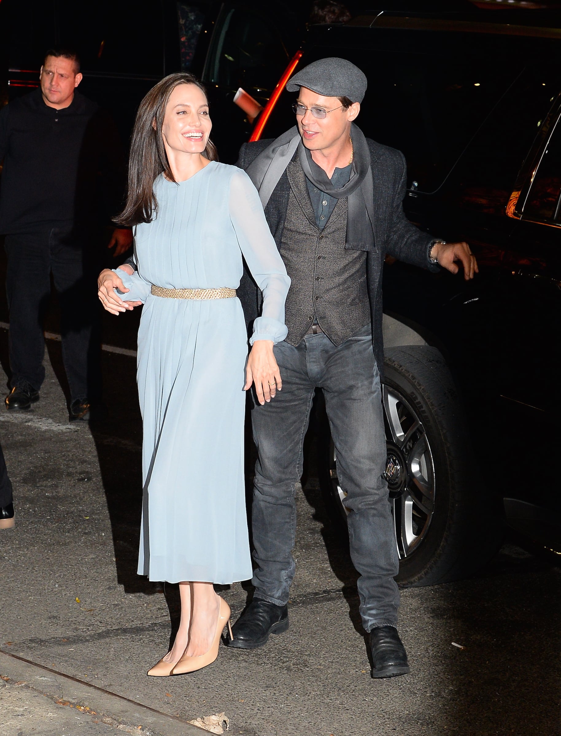 Angelina Jolie Wearing Blue Pleated Dress | PS Fashion
