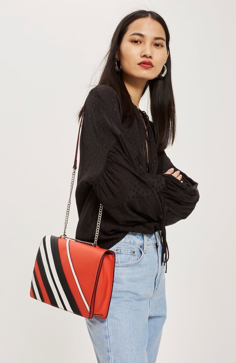 Topshop Sofia Leather Stripe Shoulder Bag