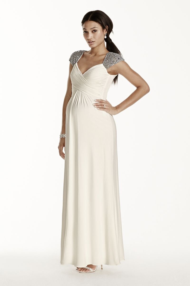 David S Bridal Beaded Cap Sleeve Dress Here Comes The Bride And Baby 15 Wedding Dresses For Moms To Be Popsugar Family Photo 9