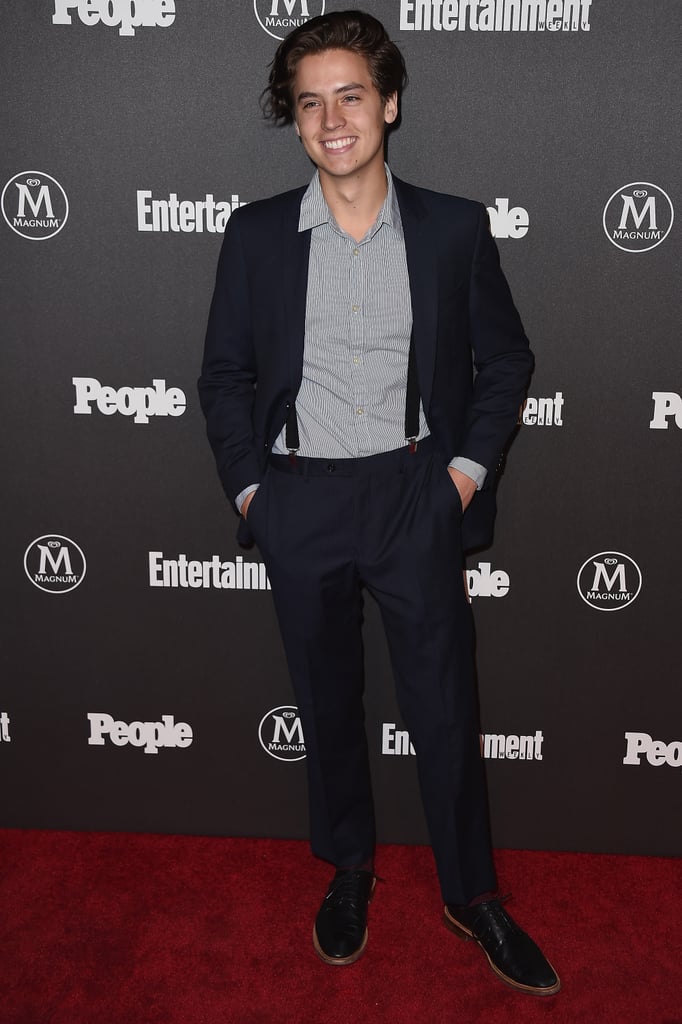 suspenders with black suit