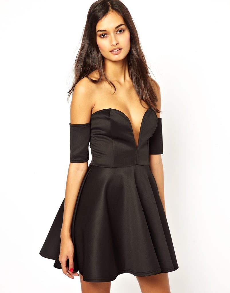 Club L Off The Shoulder Black Strapless Sweetheart Neckline Dress Low And Plunge Sweetheart 5978