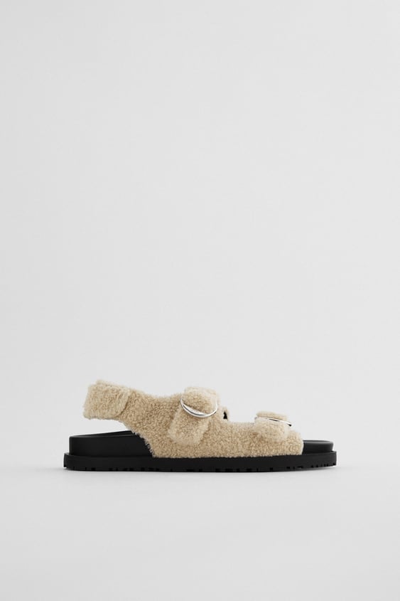 fur buckle sandals