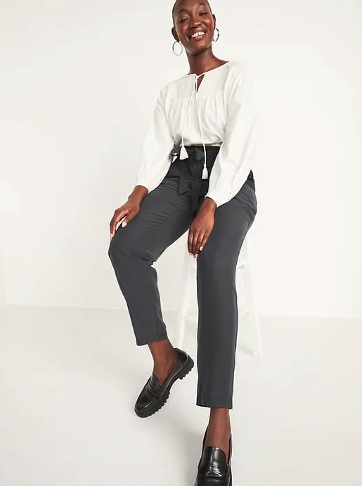 High-Waisted Cropped Belted Straight-Leg Pants in Panther