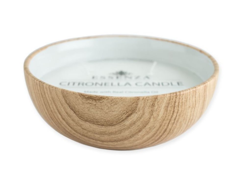 Essenza Citronella Candle in Ceramic Wood Bowl Best Citronella