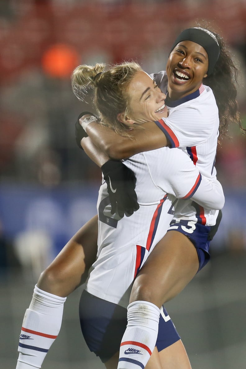 Kristie Mewis and Margaret Purce Celebrate a Goal