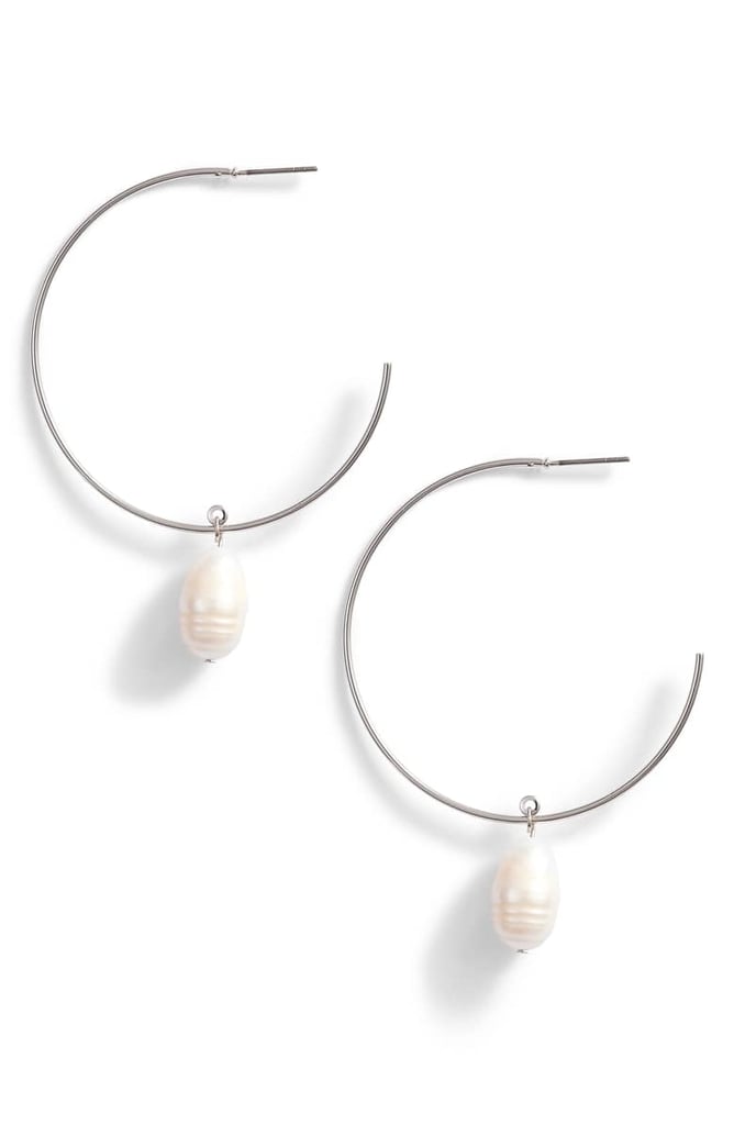 Something Navy Pearl Drop Hoop Earrings