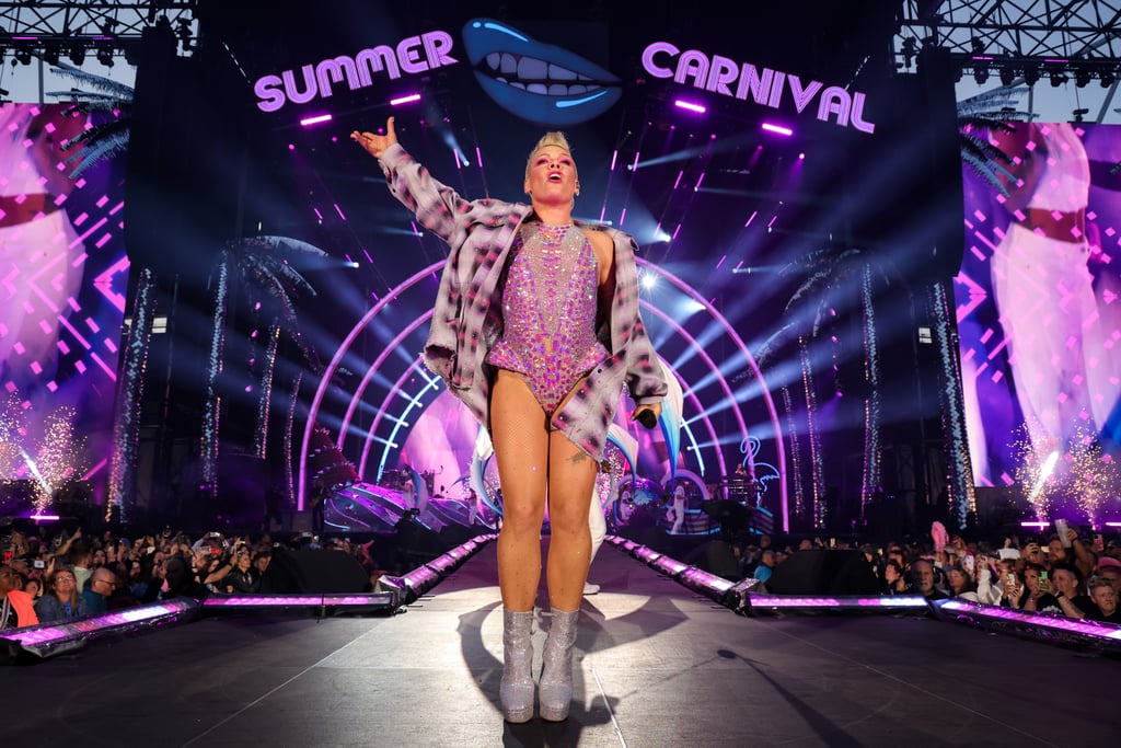 Pink's Pink Crystal Bodysuit at the Summer Carnival Tour