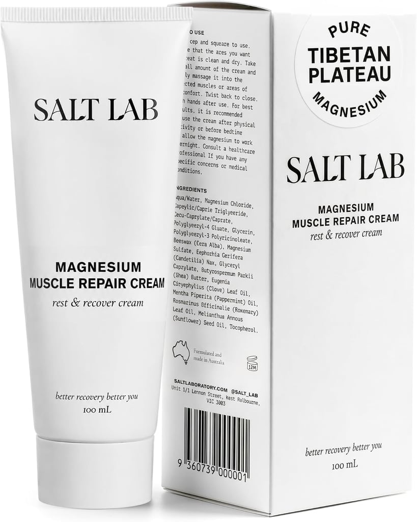 Salt Lab Magnesium Muscle Repair Cream ($18, originally $30)
Give your muscles some much needed TLC with this luxurious recovery cream. Made with 39 percent pure magnesium chloride, shea butter, and peppermint oil, the lightweight texture absorbs quickly on any area to provide fast relief.