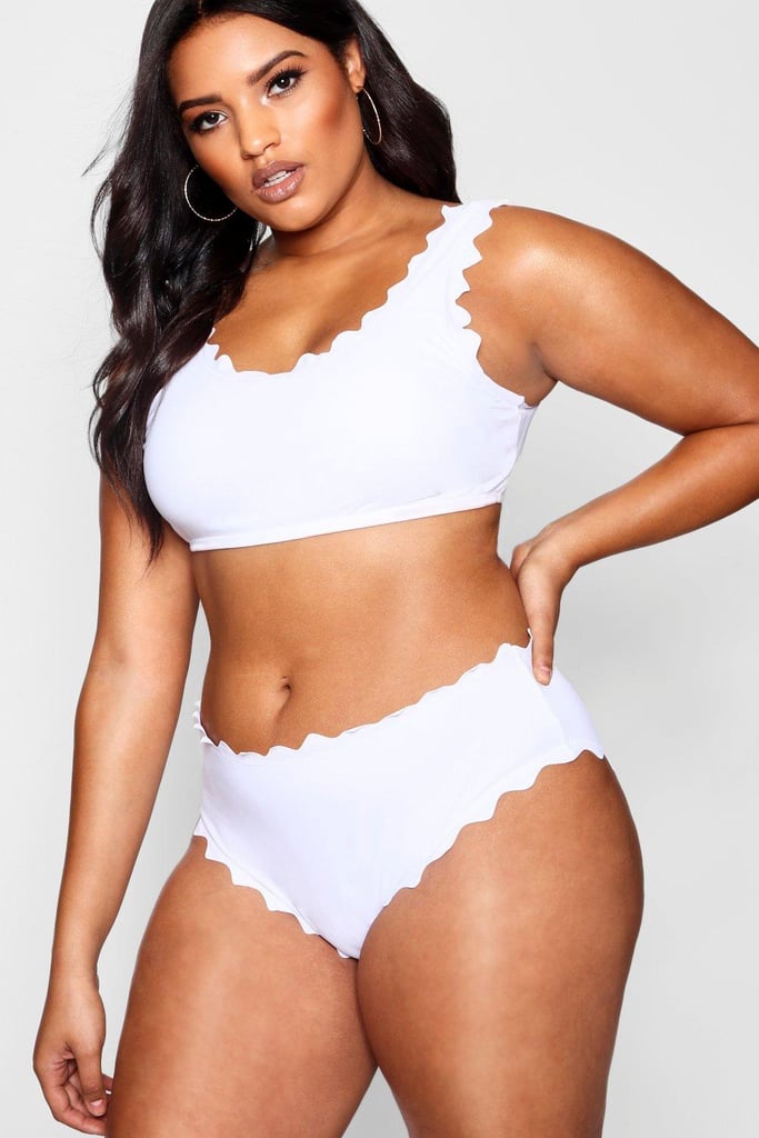 Boohoo Plus Scallop HighLeg Bikini Tracee Ellis Ross White Scalloped