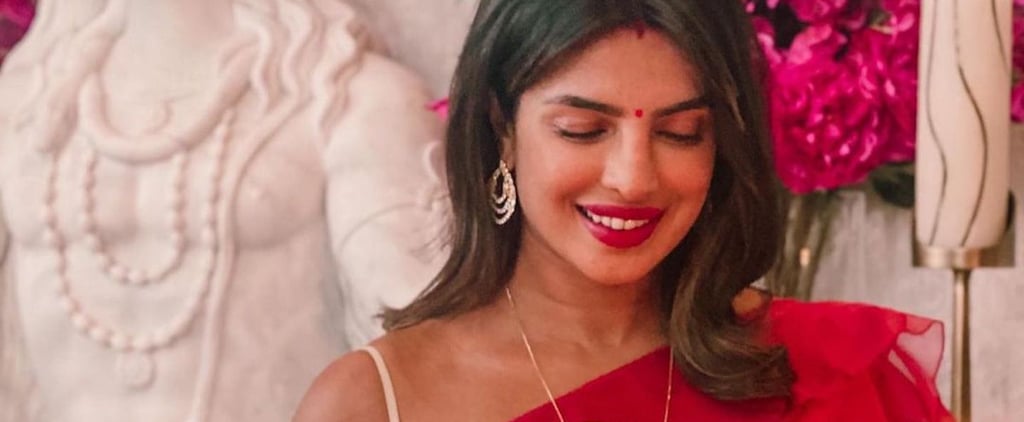 Priyanka Chopra Wears a Stunning Red Sari to Celebrate Karwa Chauth With Nick Jonas
