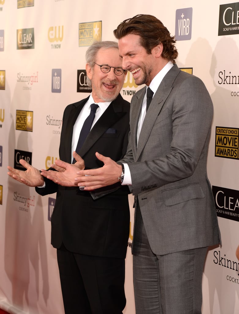 Lincoln director Steven Spielberg and Bradley Cooper shared a laugh on the red carpet.
Lincoln director Steven Spielberg and Bradley Cooper shared a laugh on the red carpet.