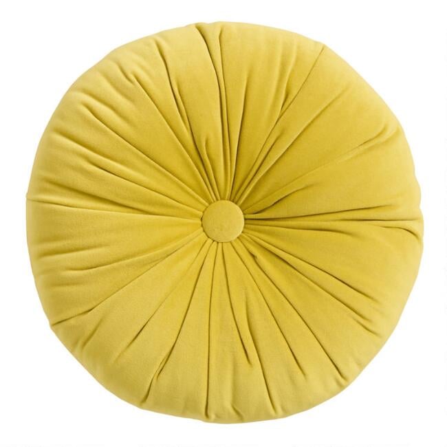 Round Chartreuse Green Velvet Throw Pillow