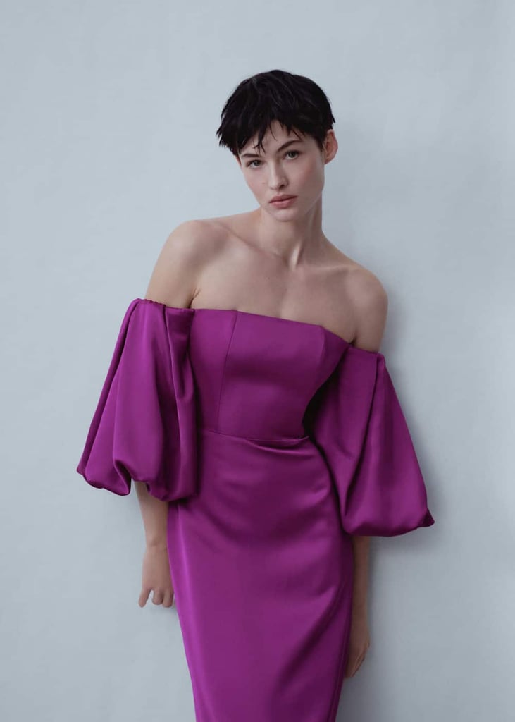 Mango Satin Dress With Volume Sleeves