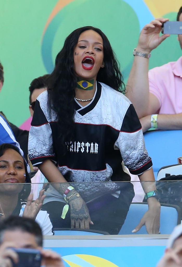 Rihanna got animated while cheering during the World Cup.