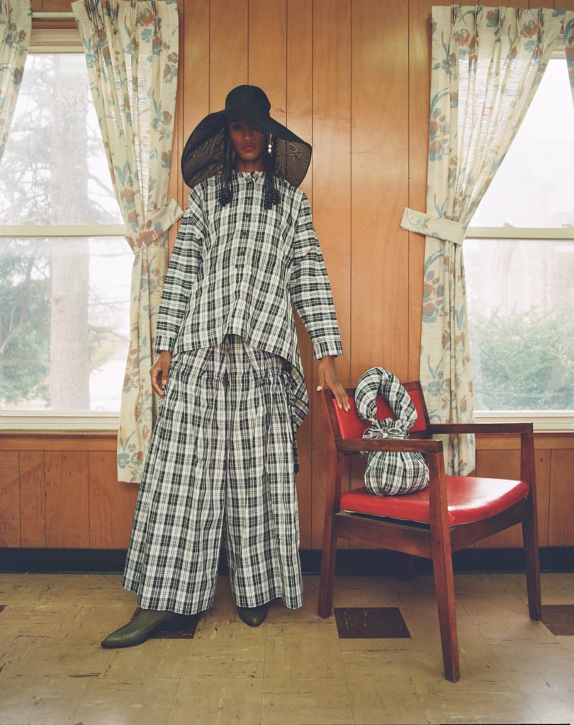 William Okpo Ringlet Fisherwoman Hat ($145) and William Okpo Puffer Bucket Bag ($175)