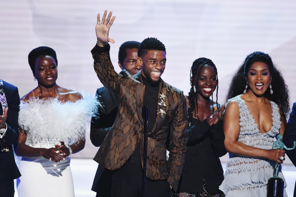 Pictured: Danai Gurira, Chadwick Boseman, Lupita Nyong'o, and Angela Bassett