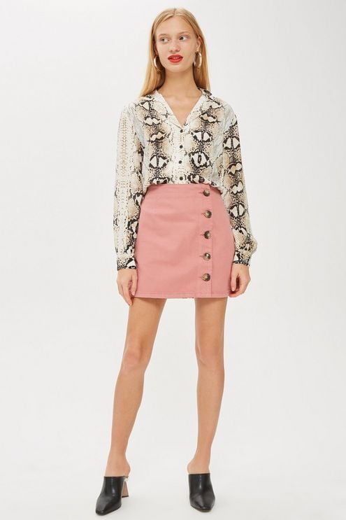 Topshop Horn Button A-Line Denim Skirt