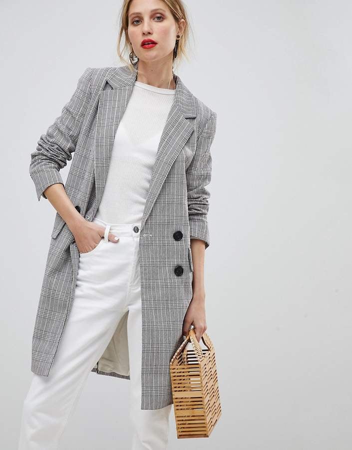 Mango Long Line Checked Blazer