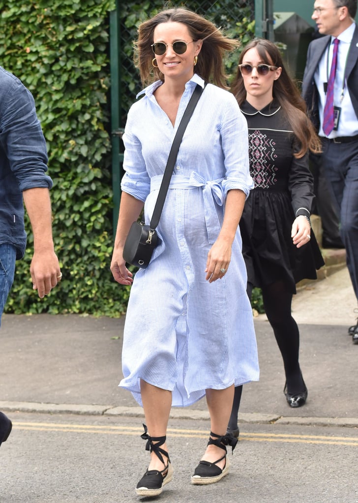 Pippa Middleton Blue Dress and Espadrilles at Wimbledon 2018