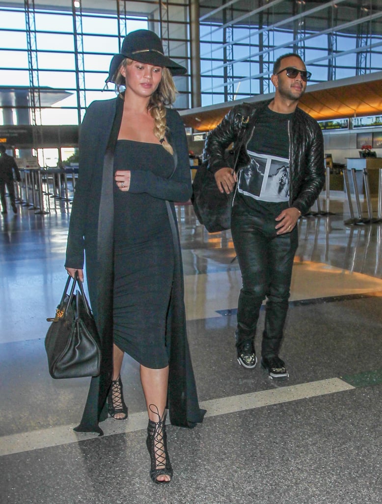 Chrissy Teigen and John Legend at LAX December 2015