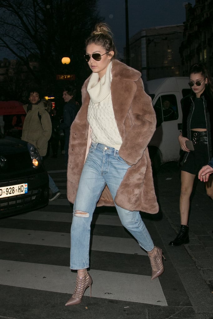 Gigi Wearing a Katie Ermilio Furry Coat