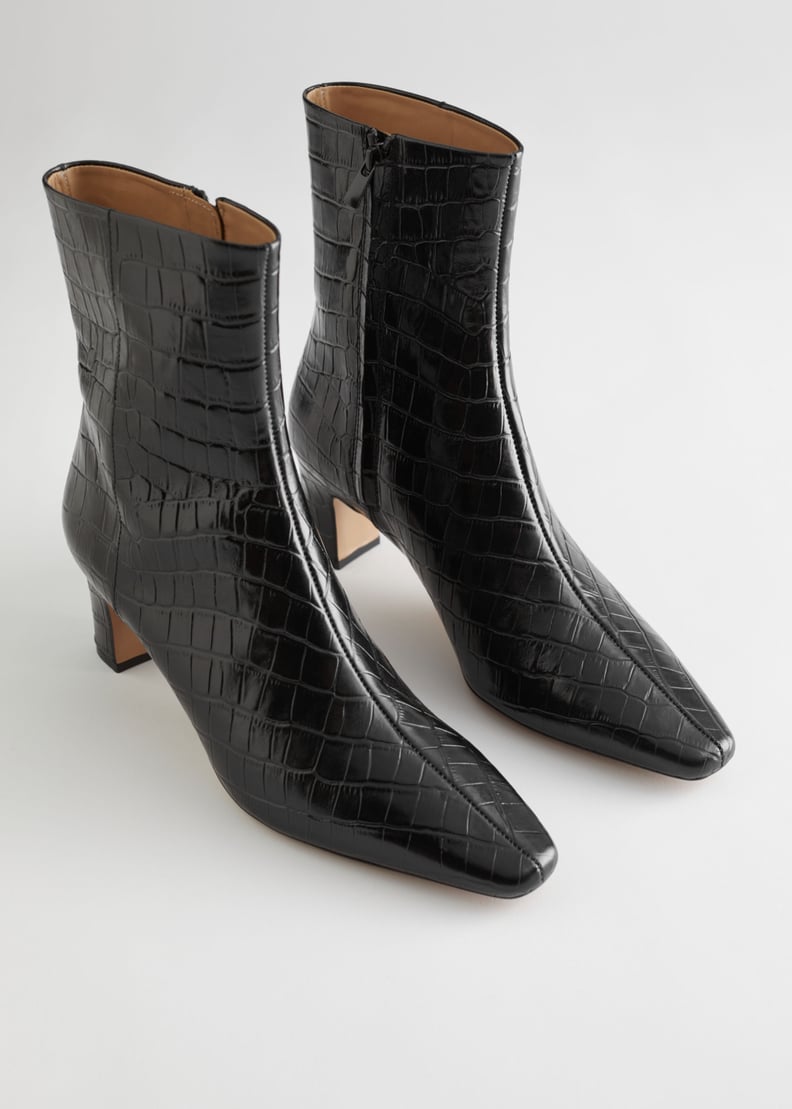 & Other Stories Croc Leather Heeled Ankle Boots