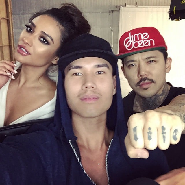 Shay Mitchell hung out with friends on set.
Source: Instagram user shaym