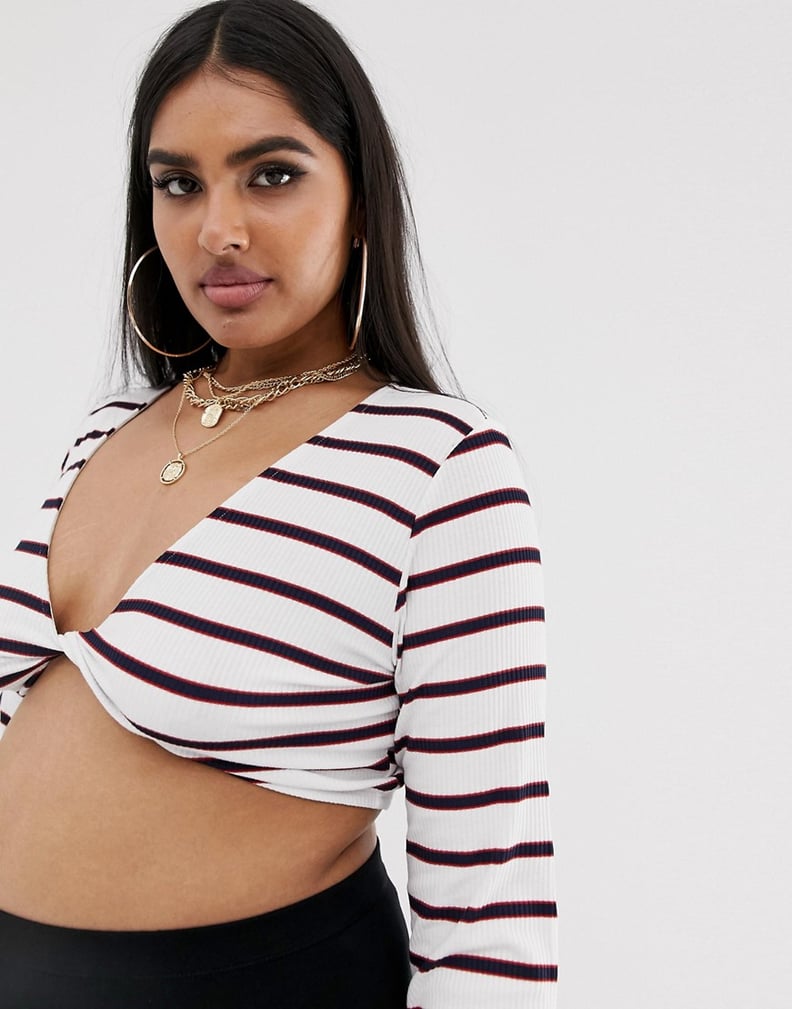 Collusion Plus Twist Front Crop Top in Stripe