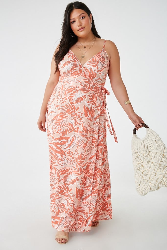 Plus-Size Leaf Print Wrap Dress