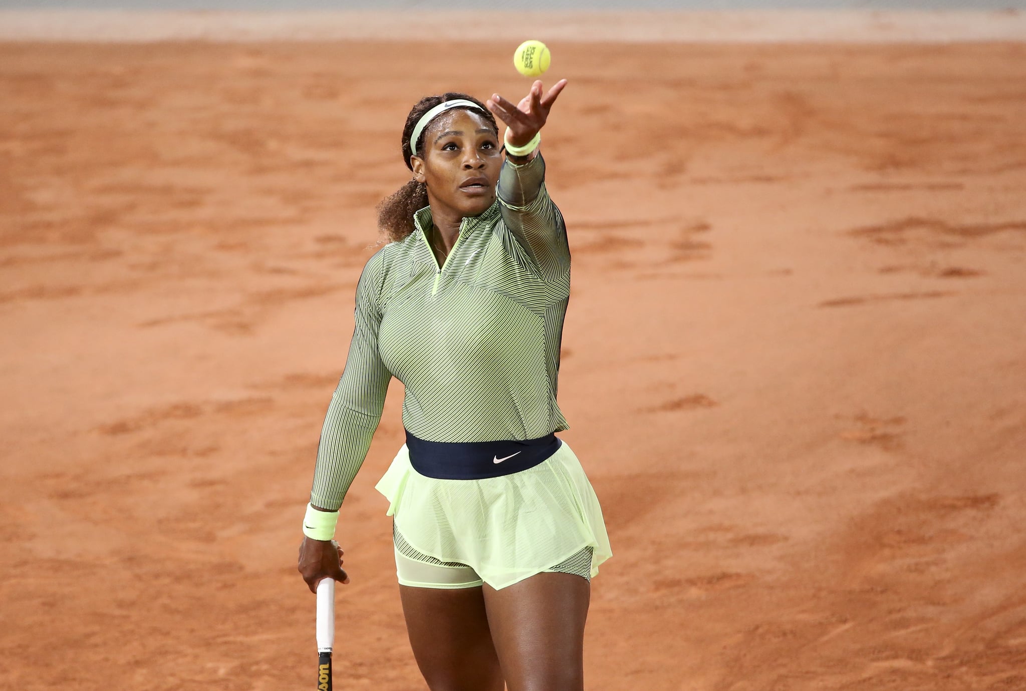 PARIS, FRANCE - MAY 31: Serena Williams of USA during day 2 of Roland-Garros 2021 French Open, a Grand Slam tennis tournament at Roland Garros stadium on May 31, 2021 in Paris, France. (Photo by John Berry/Getty Images)