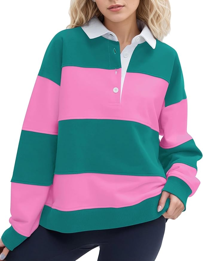 Soamat Striped Color Block Polo Sweatshirt