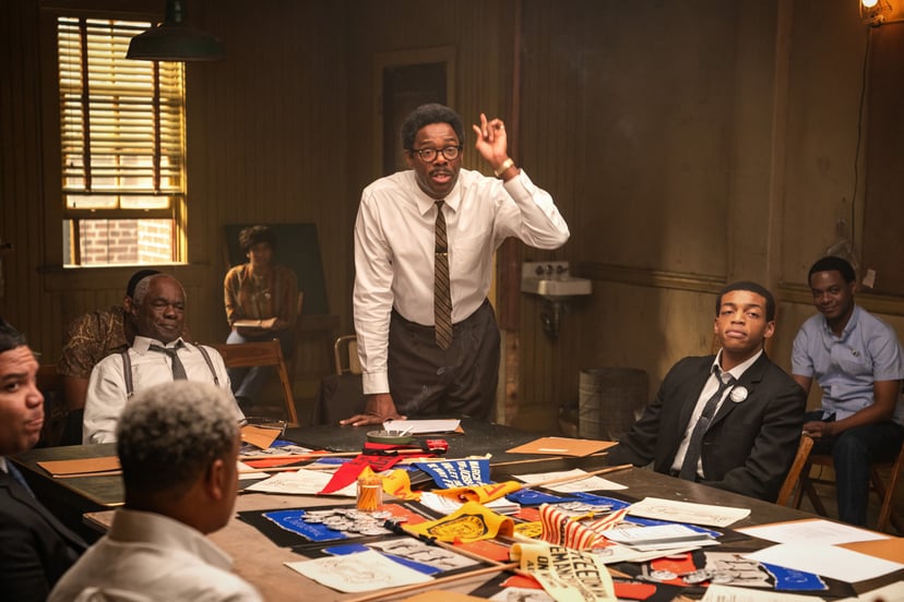 RUSTIN (2023)Jim Farmer as Frank Harts, Glynn Turman as A. Philip Randolph, Colman Domingo as Bayard Rustin and Maxwell Whittington-Cooper as John Lewis.