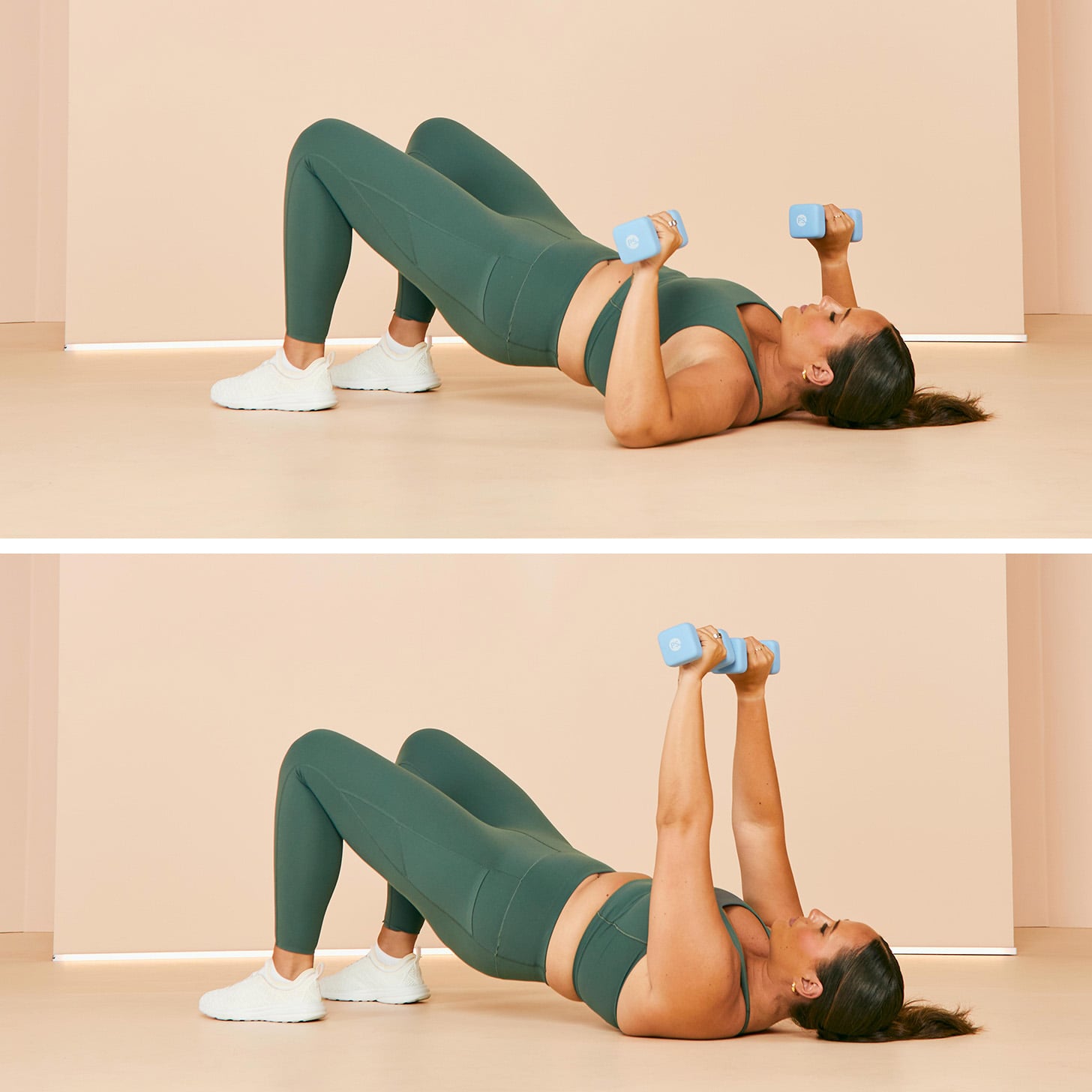 Chest press with glute bridge clearance