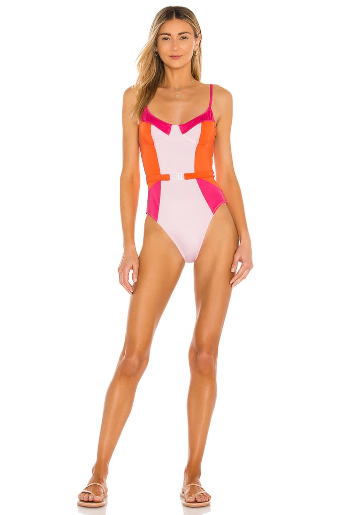 Solid & Striped Spencer One Piece in Cantaloupe, Lollipop & Cloud Pink