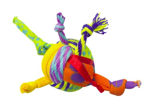Kitties need a variety of textures to chew on to keep their teeth in tip-top shape. This toy of many tails (in stores) has three different textures for cats to chew on, and it's chock-full of streamers and catnip so your cat can have everything she wants in one little toy.