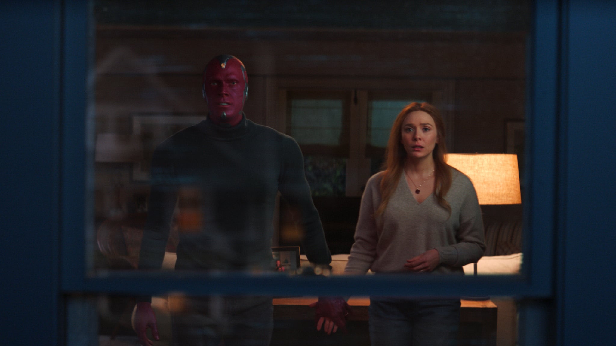 Paul Bettany as Vision and Elizabeth Olsen as Wanda Maximoff in Marvel Studios' WANDAVISION exclusively on Disney+. Photo courtesy of Marvel Studios. ©Marvel Studios 2021. All Rights Reserved.